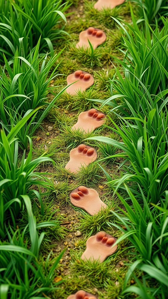 Bunny footprints on green grass