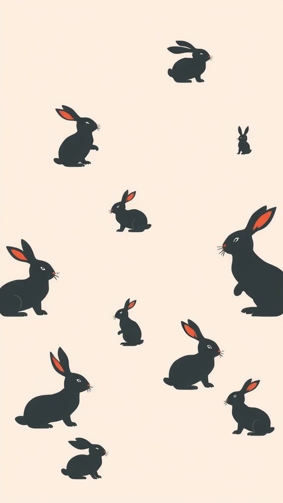 Easter wallpaper with black bunny silhouettes on a soft pastel background