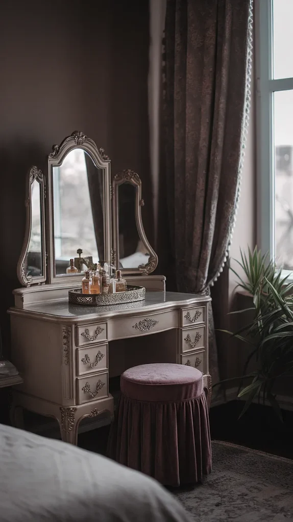 moody romantic bedroom vanity