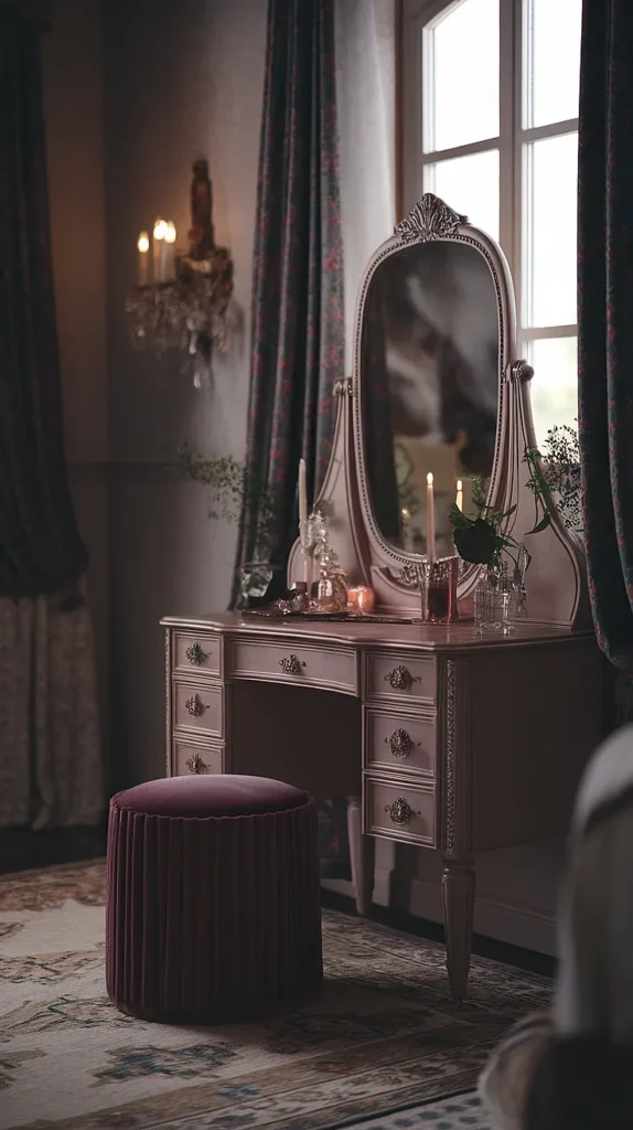 moody romantic bedroom vanity