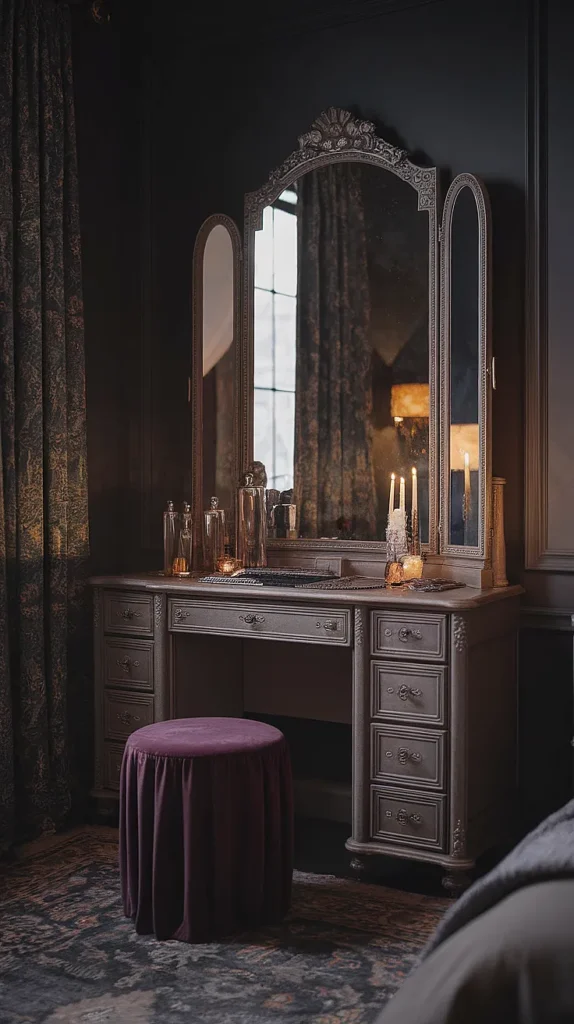 moody romantic bedroom vanity