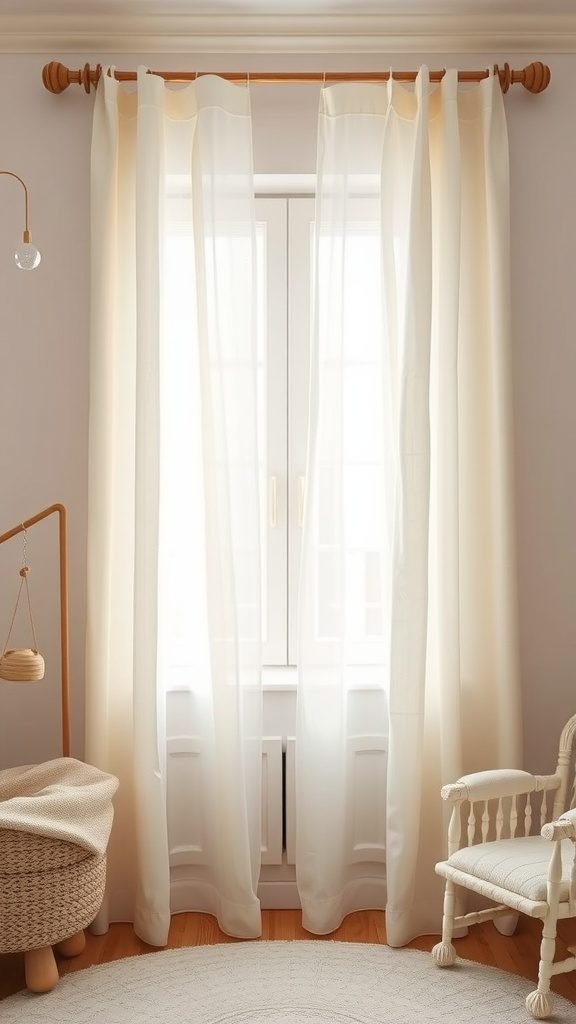 Soft linen curtains hanging in a cozy baby room