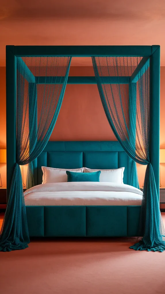 peach and teal bedroom