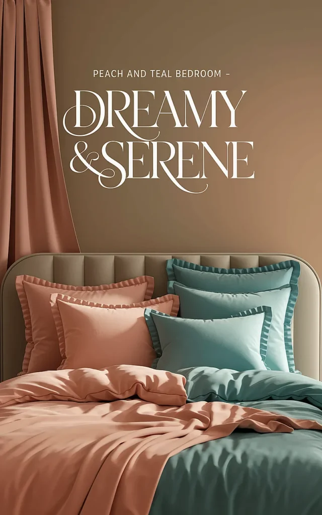 peach and teal bedroom