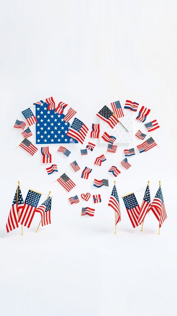 Heart-shaped arrangement of American flags for 4th of July.