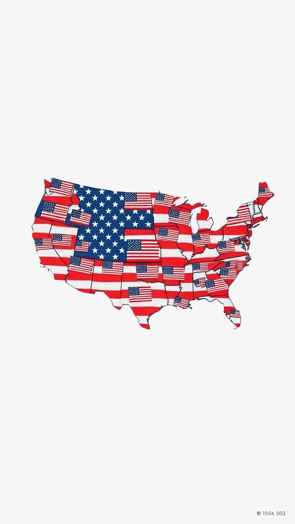 USA map decorated with American flags for 4th of July wallpaper