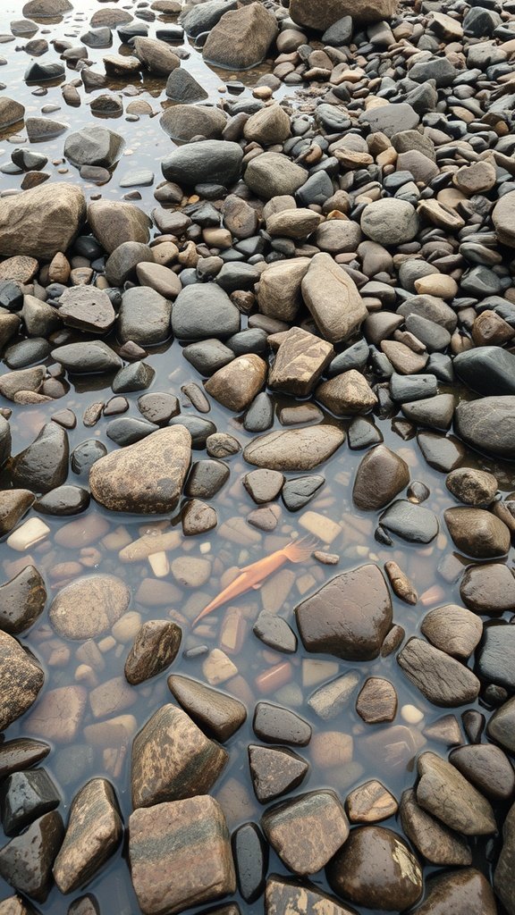 A rocky beach with tide pools and smooth stones