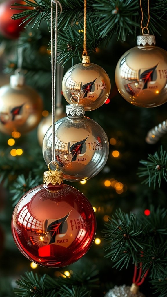Vintage glass baubles in red and gold hanging on a Christmas tree