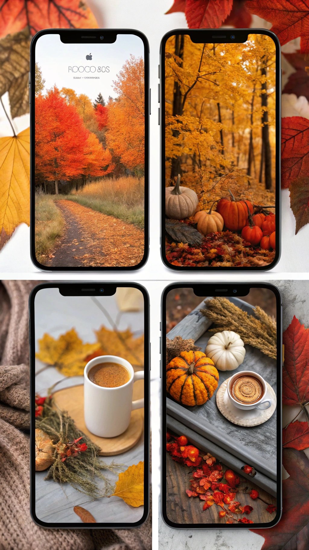 8 Cozy Fall Home Decor Ideas to Transform Your Space A collection of beautiful fall-themed phone wallpapers featuring autumn leaves, pumpkins, and cozy scenes.