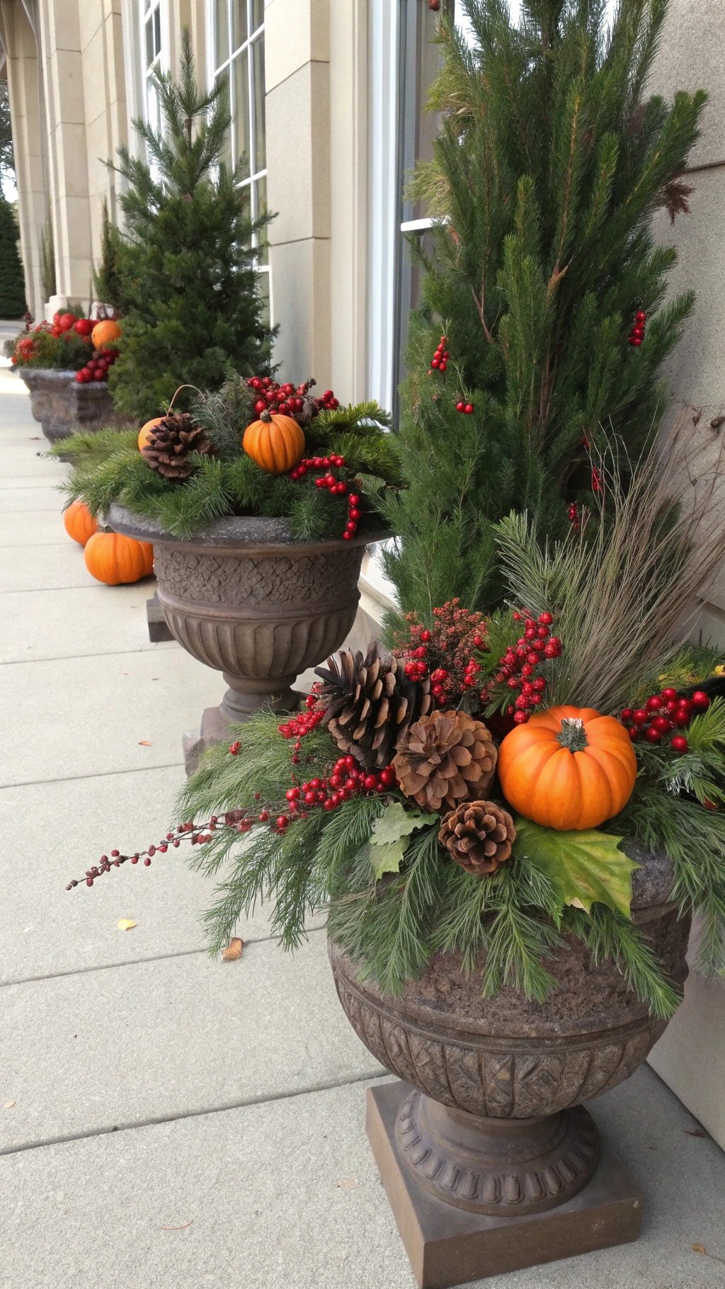 8 Cozy Fall Home Decor Ideas to Transform Your Space Fall planters with pumpkins, pinecones, and greenery