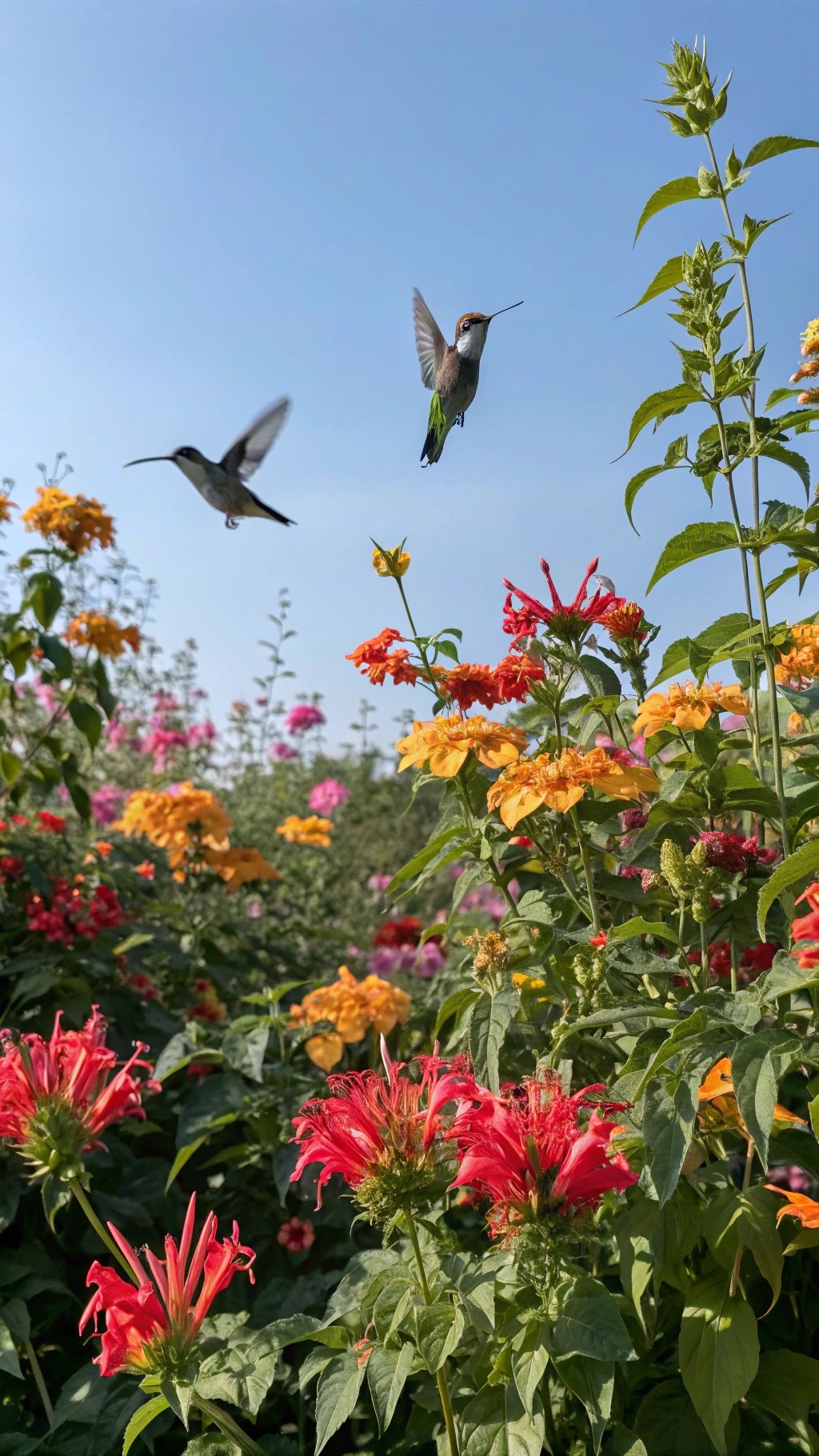 Colorful flowers attracting hummingbirds in a garden