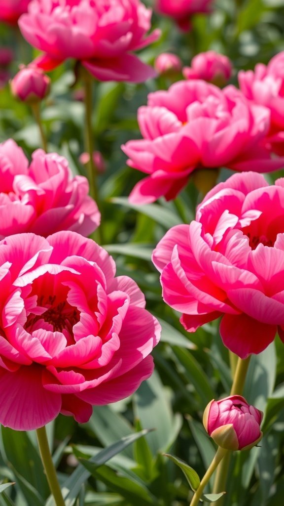 Vibrant pink peonies in full bloom