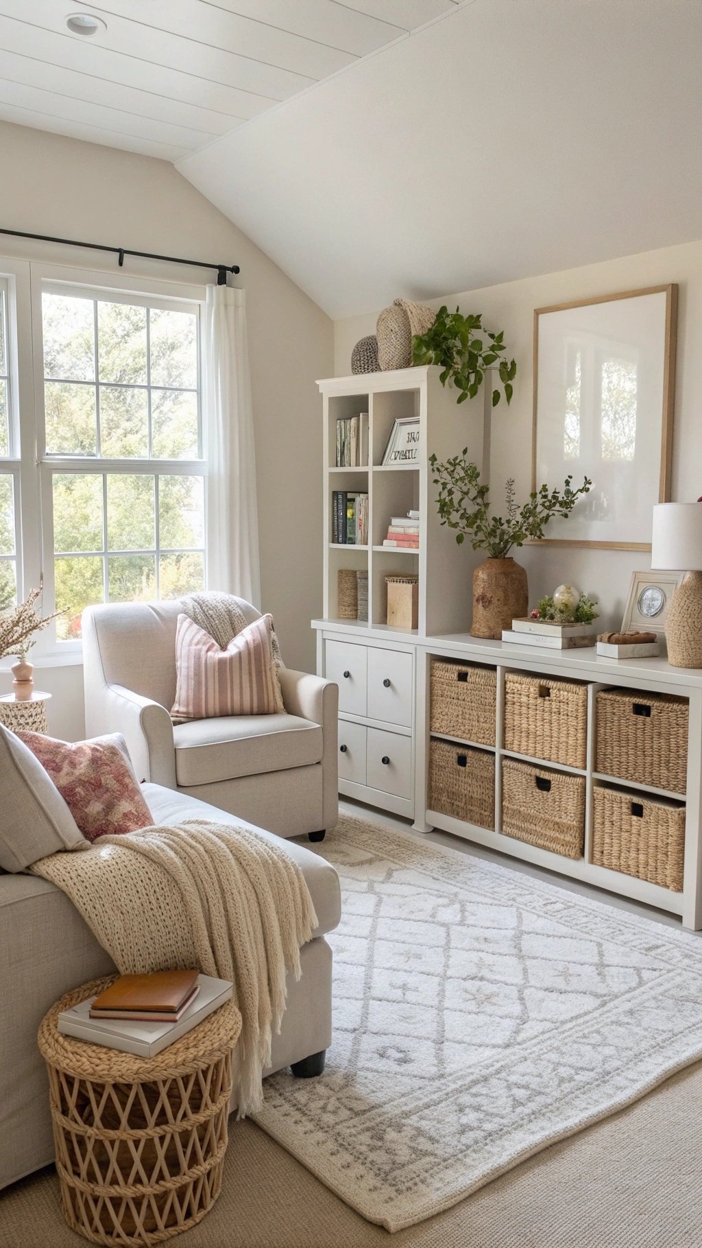 Cozy living room with light colors, soft textures, and natural elements, showcasing practical design for small spaces. Interior Ideas for September 2025