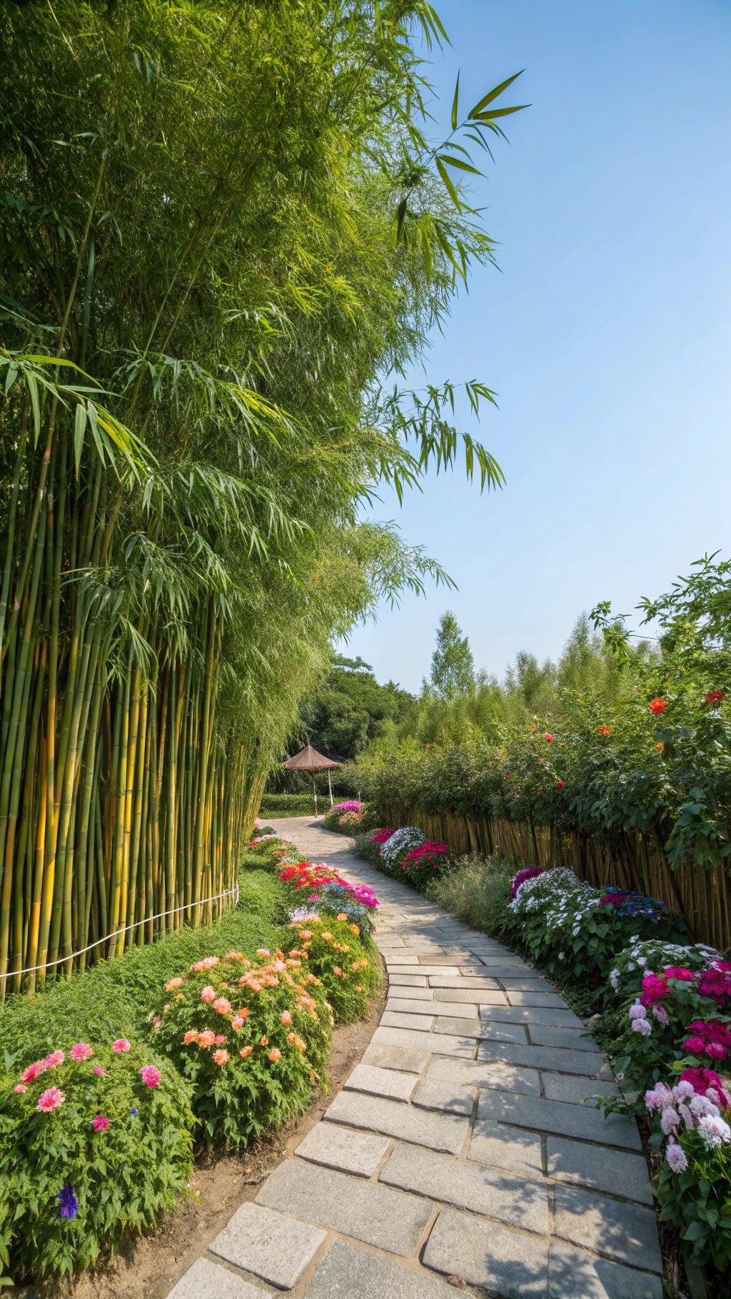 A beautiful garden path lined with bamboo and colorful flowers. Essential Gardening Tips