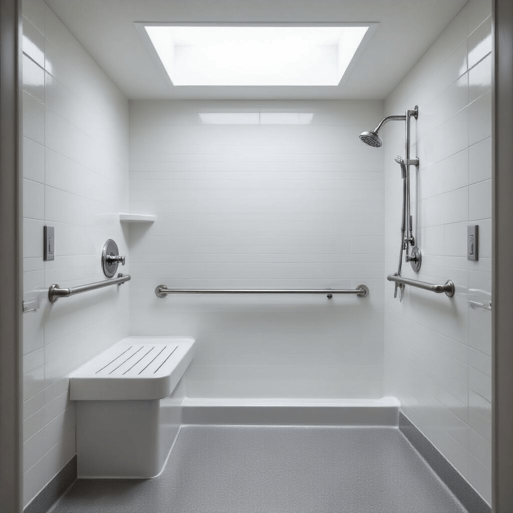 Shower Standing Handles: Your Ultimate Guide to Bathroom Safety That Actually Works Contemporary accessible bathroom featuring a roll-in shower with stainless steel grab bars, built-in shower seat, non-slip flooring, and ample natural lighting from a skylight, designed for safety and independence.