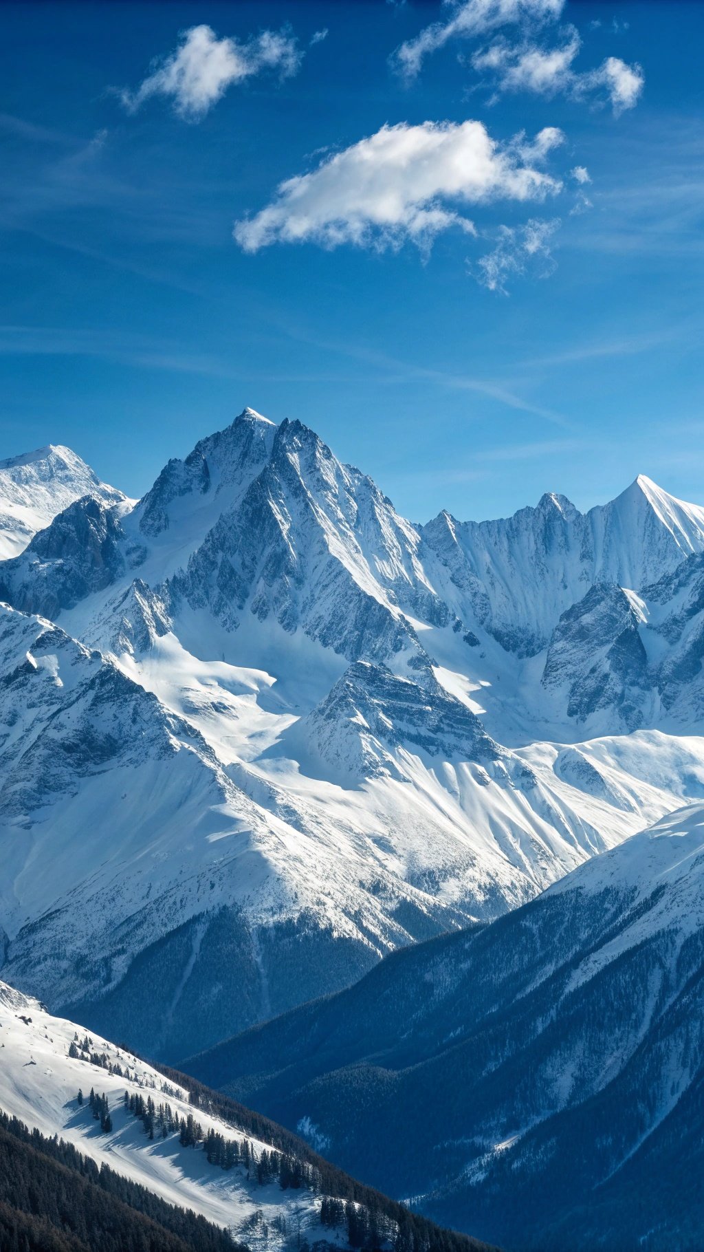 Snowy mountain peaks under a clear blue sky