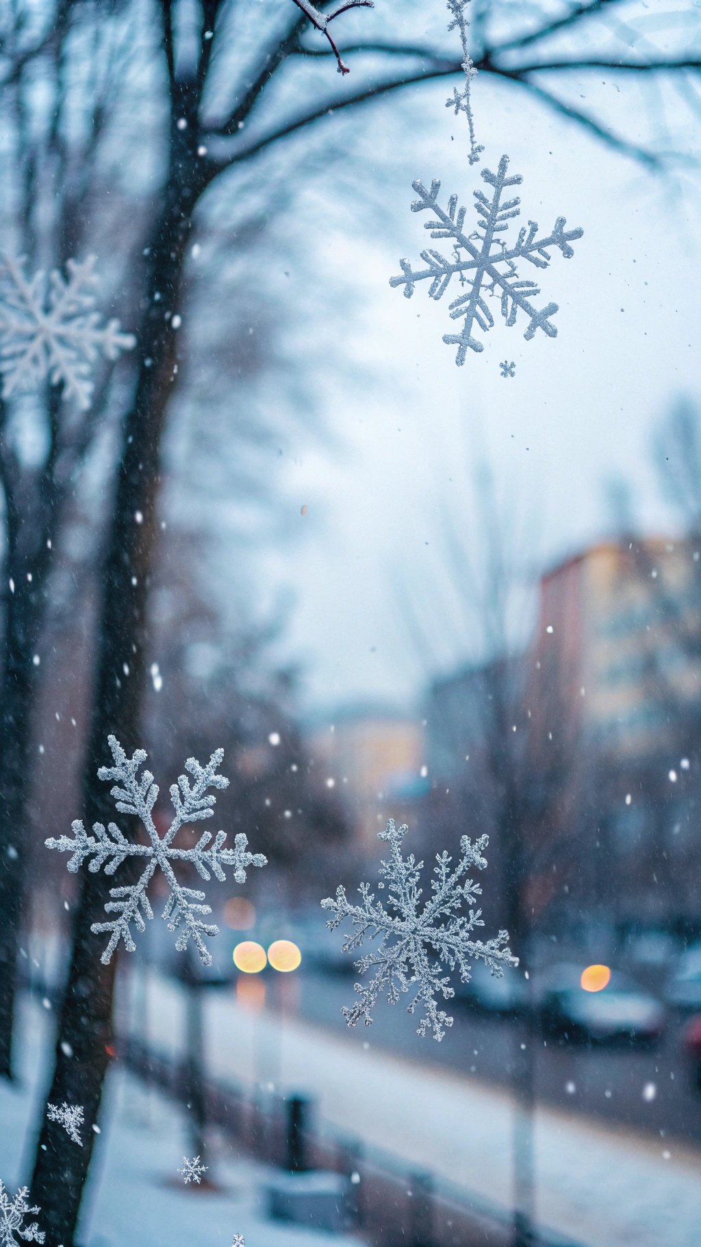 A close-up of sparkling snowflakes against a winter background