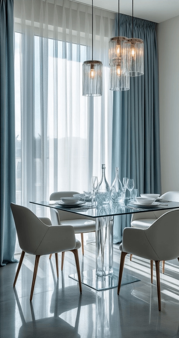 Winter Tree Survival: How Trees Adapt and Thrive in Freezing Conditions A modern dining room featuring a sleek glass-top table, crystal decanters, and fluid blue-gray silk curtains, with polished concrete floors displaying subtle water-like patterns, all illuminated by natural light streaming through floor-to-ceiling windows, embodying elegant water management strategies.