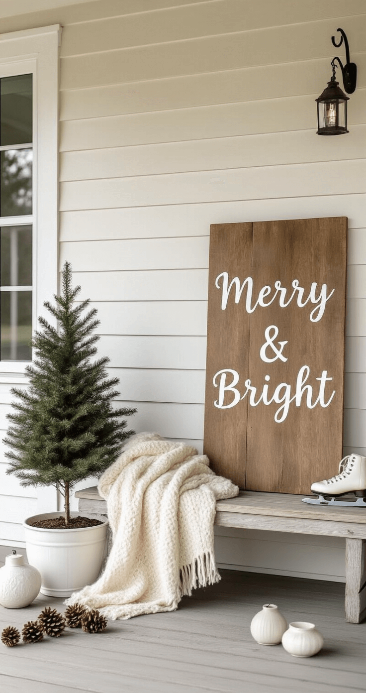 A minimalist farmhouse front porch featuring a large natural wood
