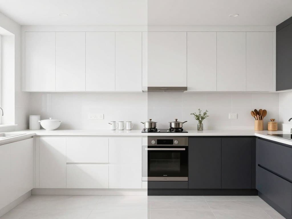Comparison of all-white kitchen and two-tone kitchen