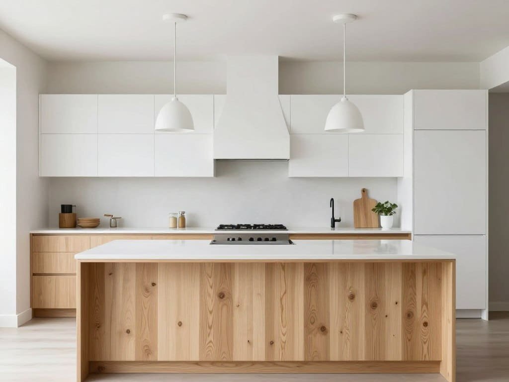 Contemporary kitchen with white oak and painted white cabinets