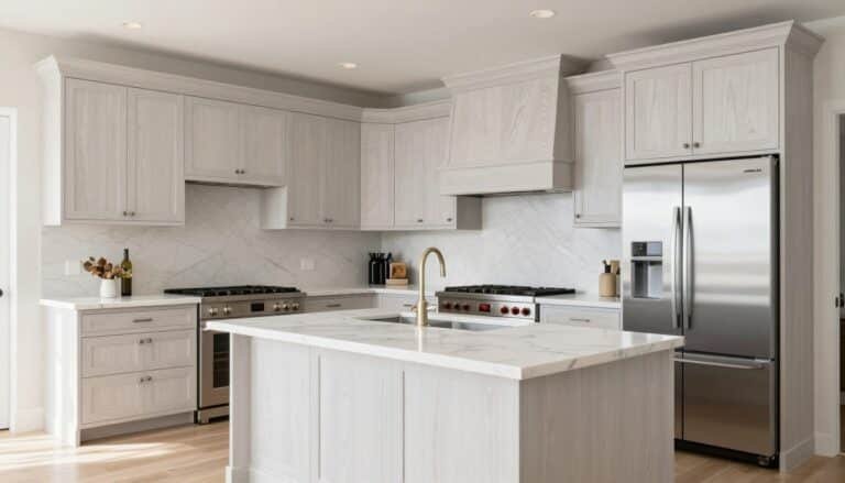 White Oak Kitchen Cabinets: Luxury Cost, Designer Pairings & High-End Kitchen Ideas Luxury white oak kitchen with rift-sawn cabinets, marble countertops, and high-end appliances