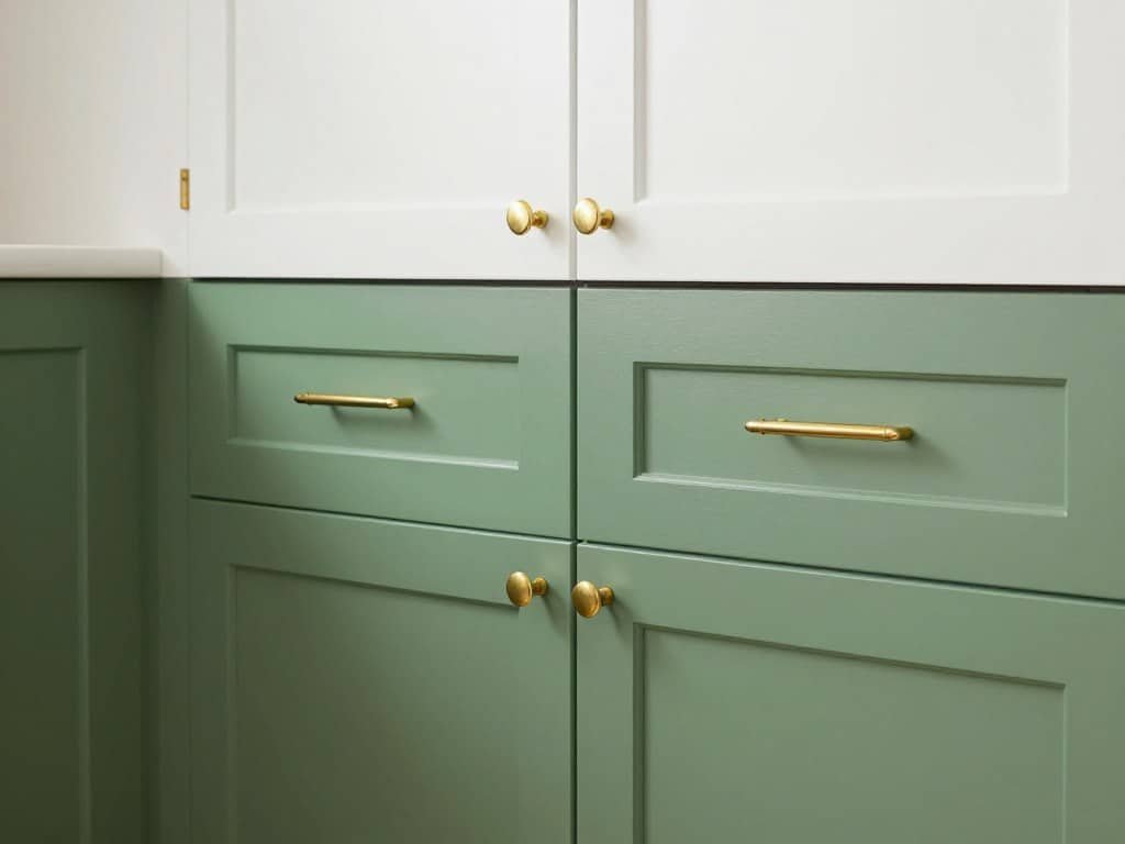 Two-tone kitchen with consistent brass hardware