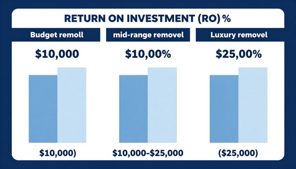 Chart showing ROI percentages for different bathroom remodel budget levels Chart showing ROI percentages for different bathroom remodel budget levels