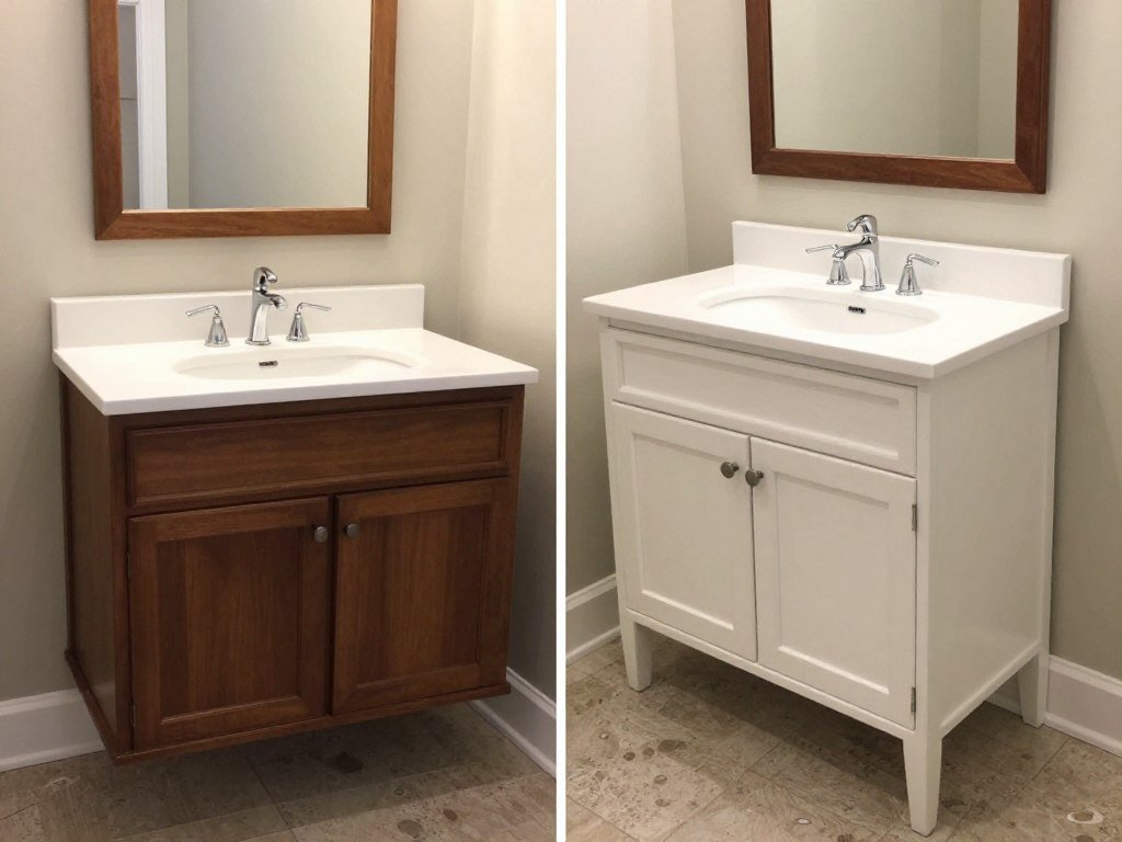 Comparison of ready-to-assemble vanity versus custom cabinetry in similar styles Comparison of ready-to-assemble vanity versus custom cabinetry in similar styles