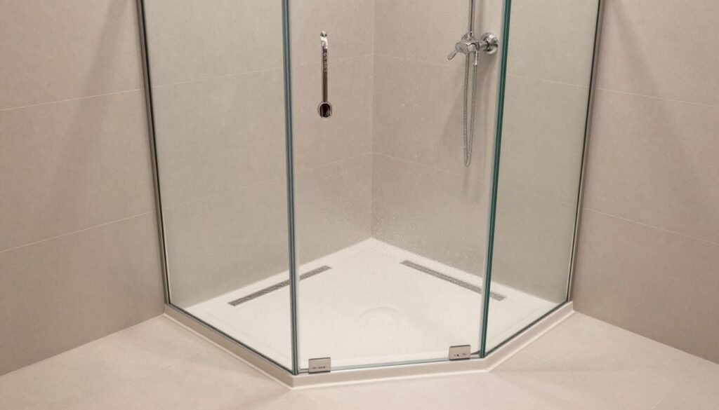 Curbless walk-in shower in tiny bathroom