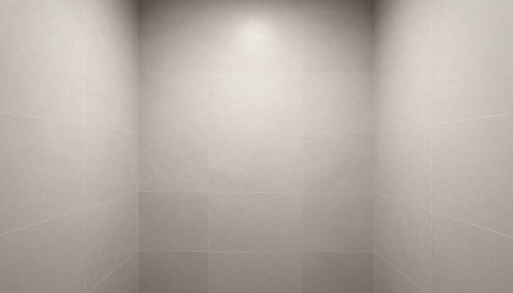 Full-height tile walls in tiny bathroom