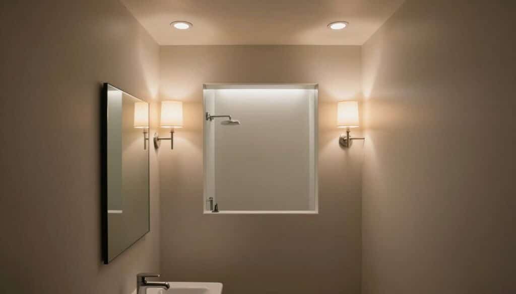 Layered lighting in tiny bathroom