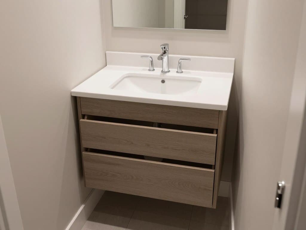 Slim-depth vanity in narrow bathroom
