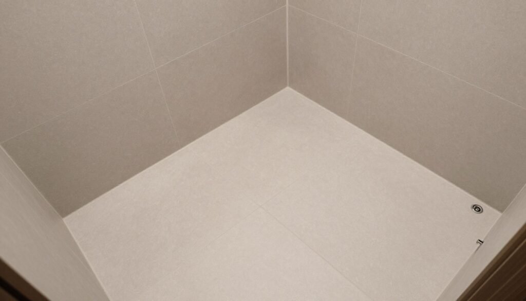 continuous tile floor in small bathroom with tub continuous tile floor in small bathroom with tub