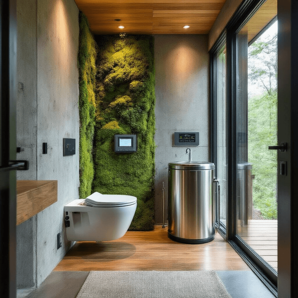 What Is an Outdoor Toilet? Everything You Need to Know Before Installing One Professional installation of a high-end biodigester toilet in an eco-lodge bathroom, featuring polished concrete walls, bamboo flooring, and floor-to-ceiling windows, with a stainless steel and glass toilet system surrounded by living moss walls and automatic monitoring displays.