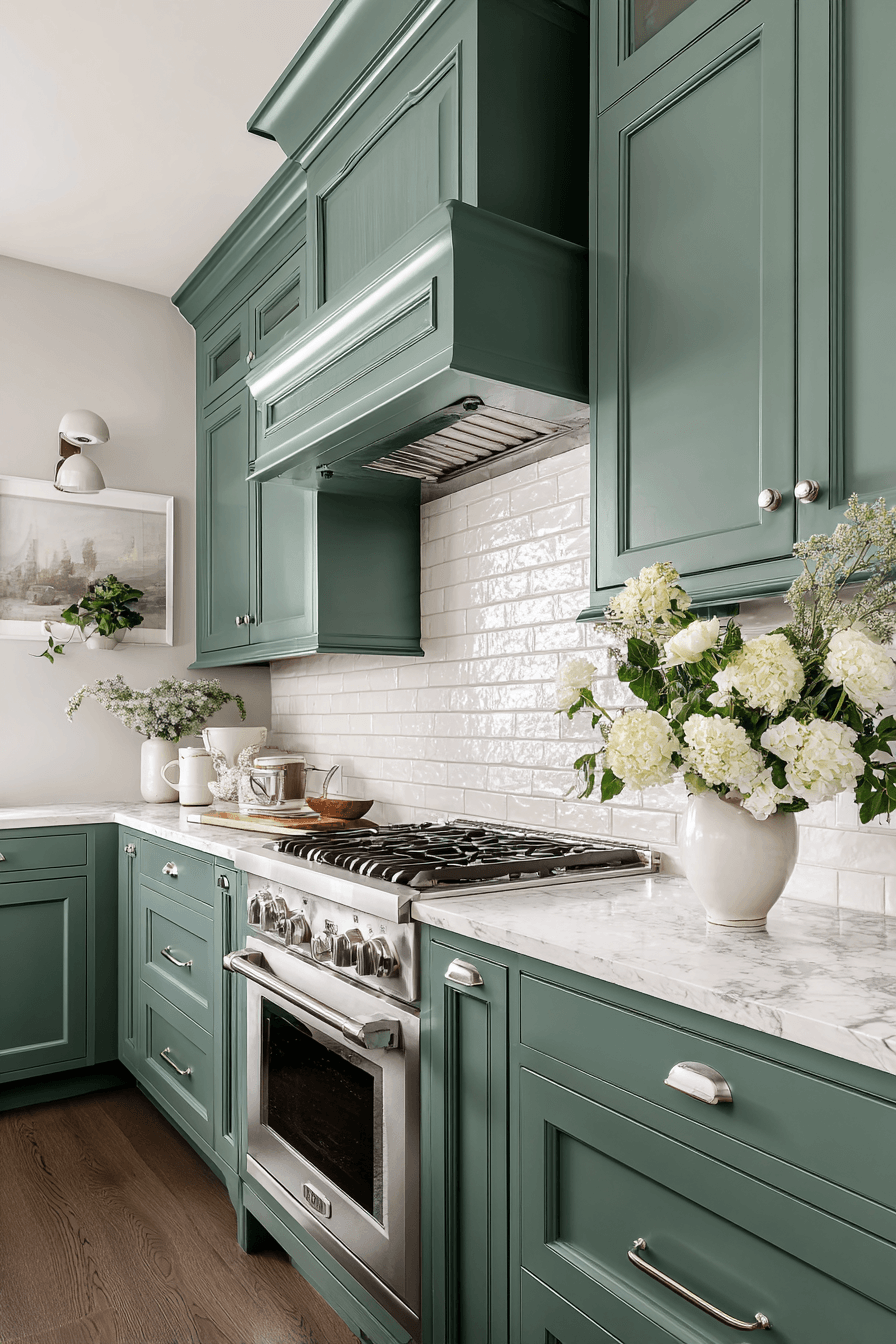 27 Pewter Green Kitchen Cabinet Ideas for a Calm and Timeless Home