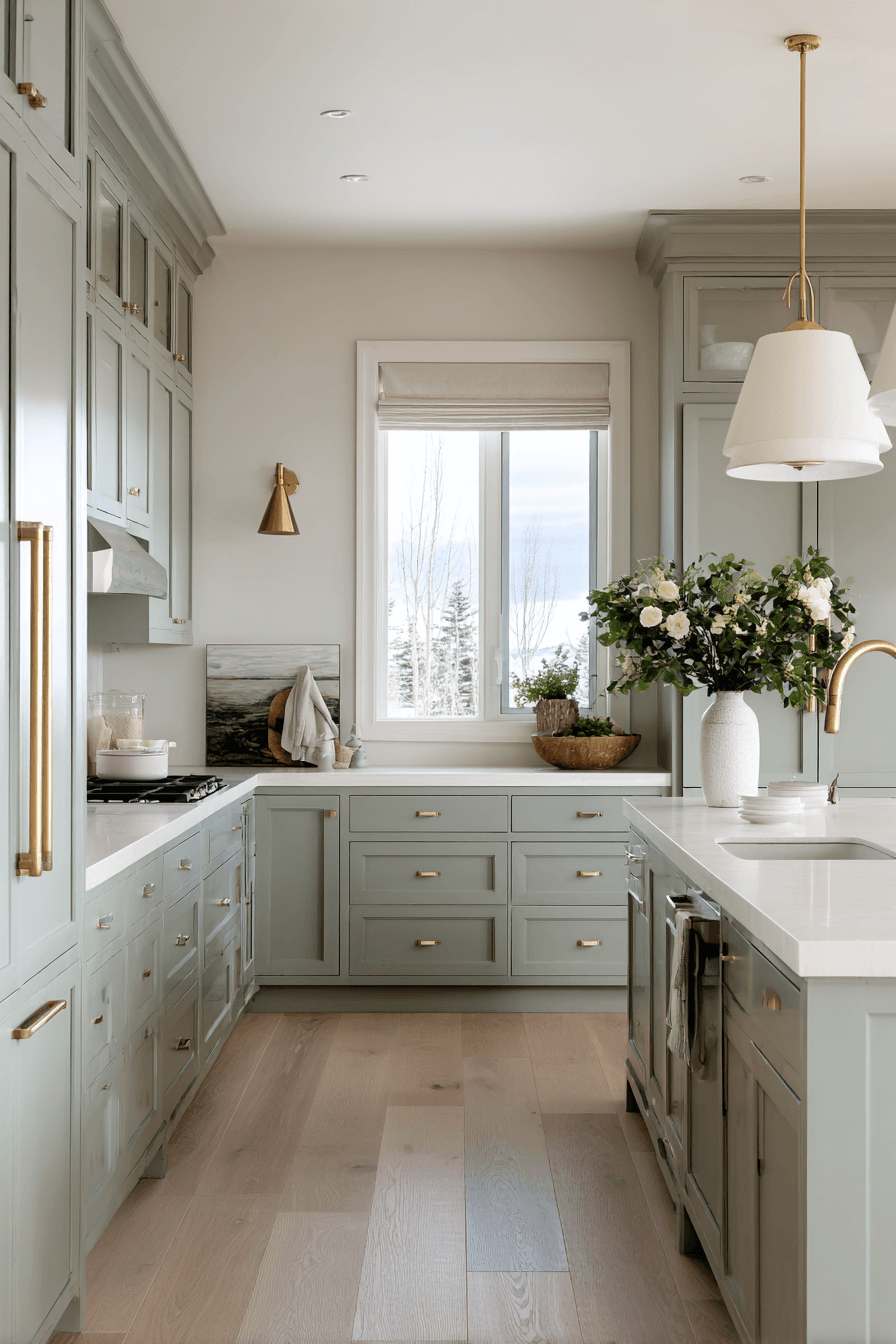 27 Pewter Green Kitchen Cabinet Ideas for a Calm and Timeless Home