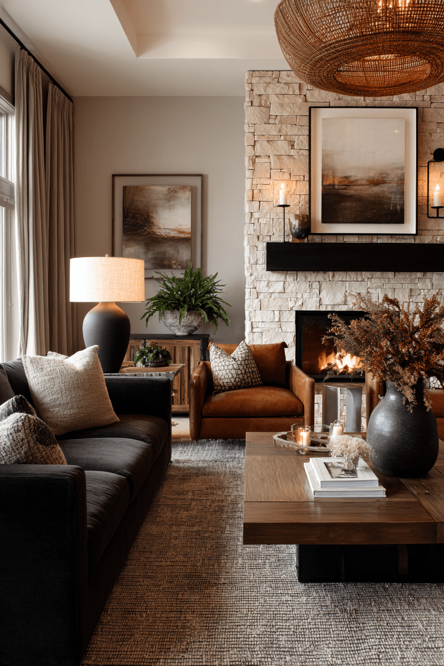 27 Black and Brown Living Room Designs That Feel Cozy and Elegant