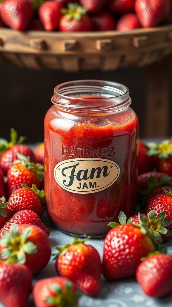 50 Gorgeous Strawberry Wallpaper Designs for Your iPhone A jar of strawberry jam surrounded by fresh strawberries