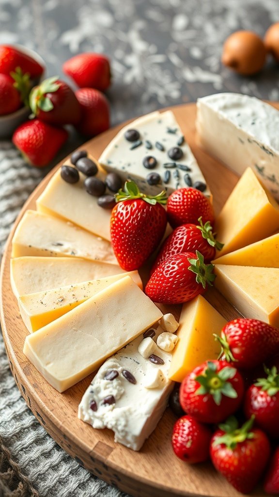 50 Gorgeous Strawberry Wallpaper Designs for Your iPhone A platter featuring an assortment of cheeses surrounded by fresh strawberries.