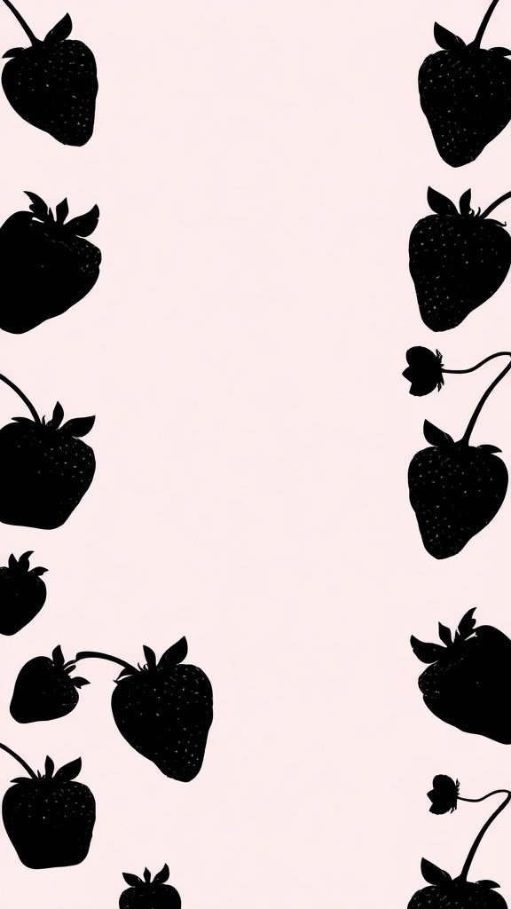 50 Gorgeous Strawberry Wallpaper Designs for Your iPhone Black strawberry silhouettes on a pale pink background