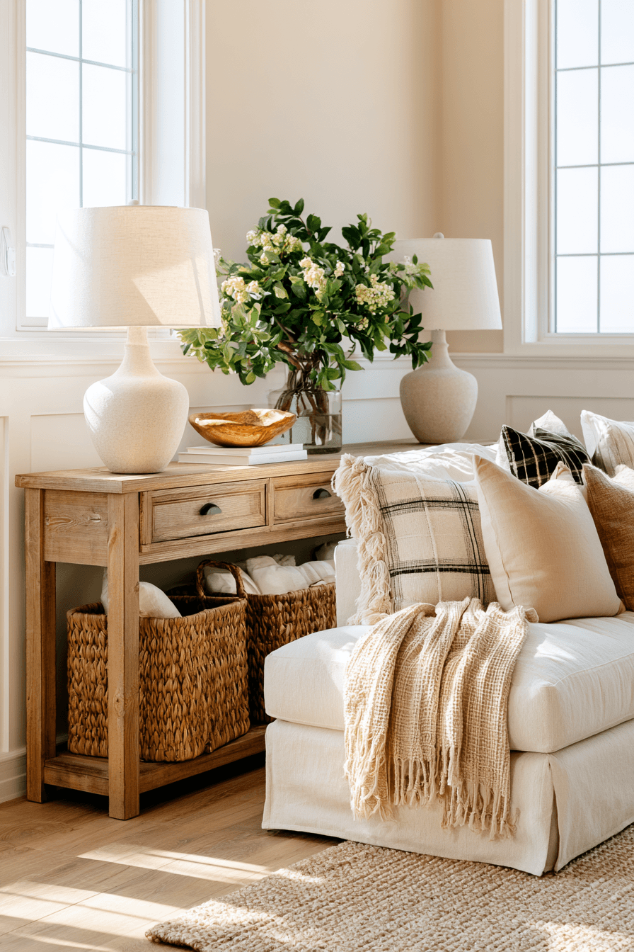 27 Cozy Console Table Decorating Behind Couch Looks