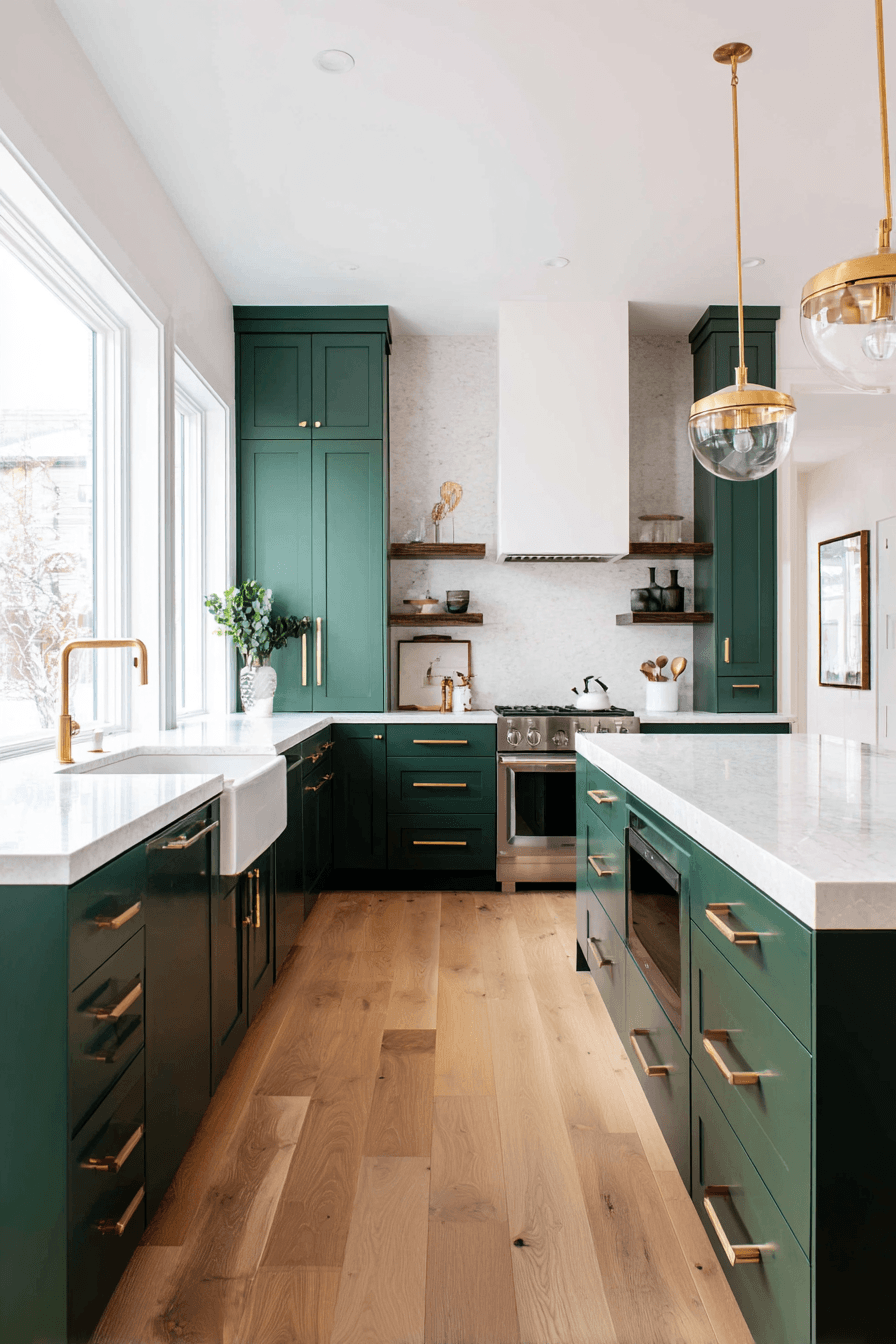 27 Warm Evergreen Fog Kitchen Cabinets