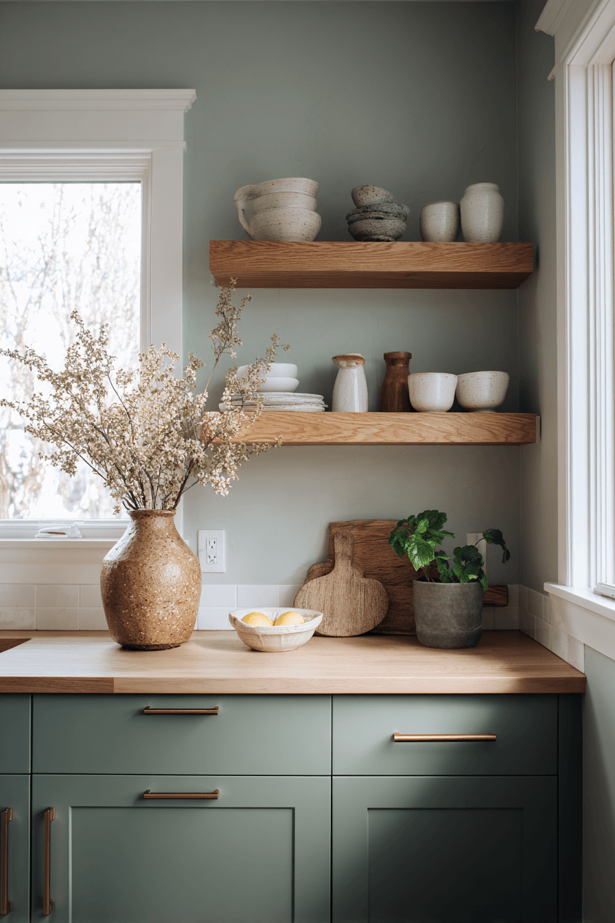27 Warm Evergreen Fog Kitchen Cabinets