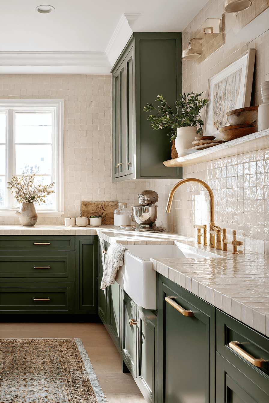 27 Warm Evergreen Fog Kitchen Cabinets