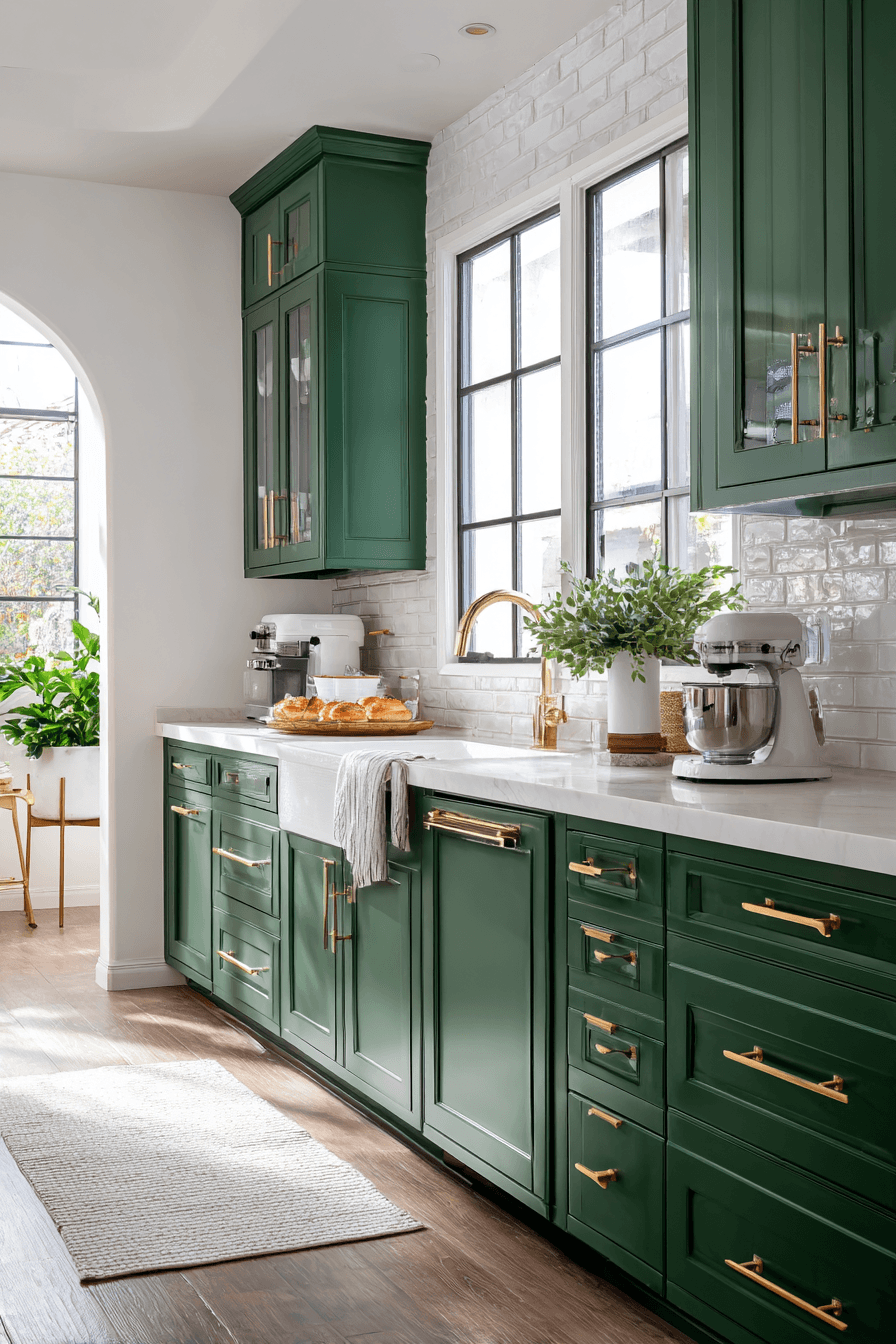 27 Warm Evergreen Fog Kitchen Cabinets