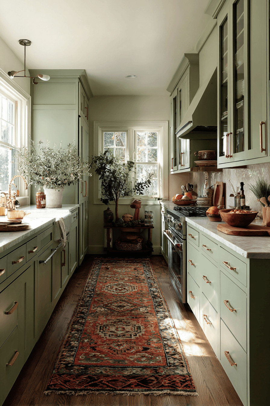 27 Warm Evergreen Fog Kitchen Cabinets