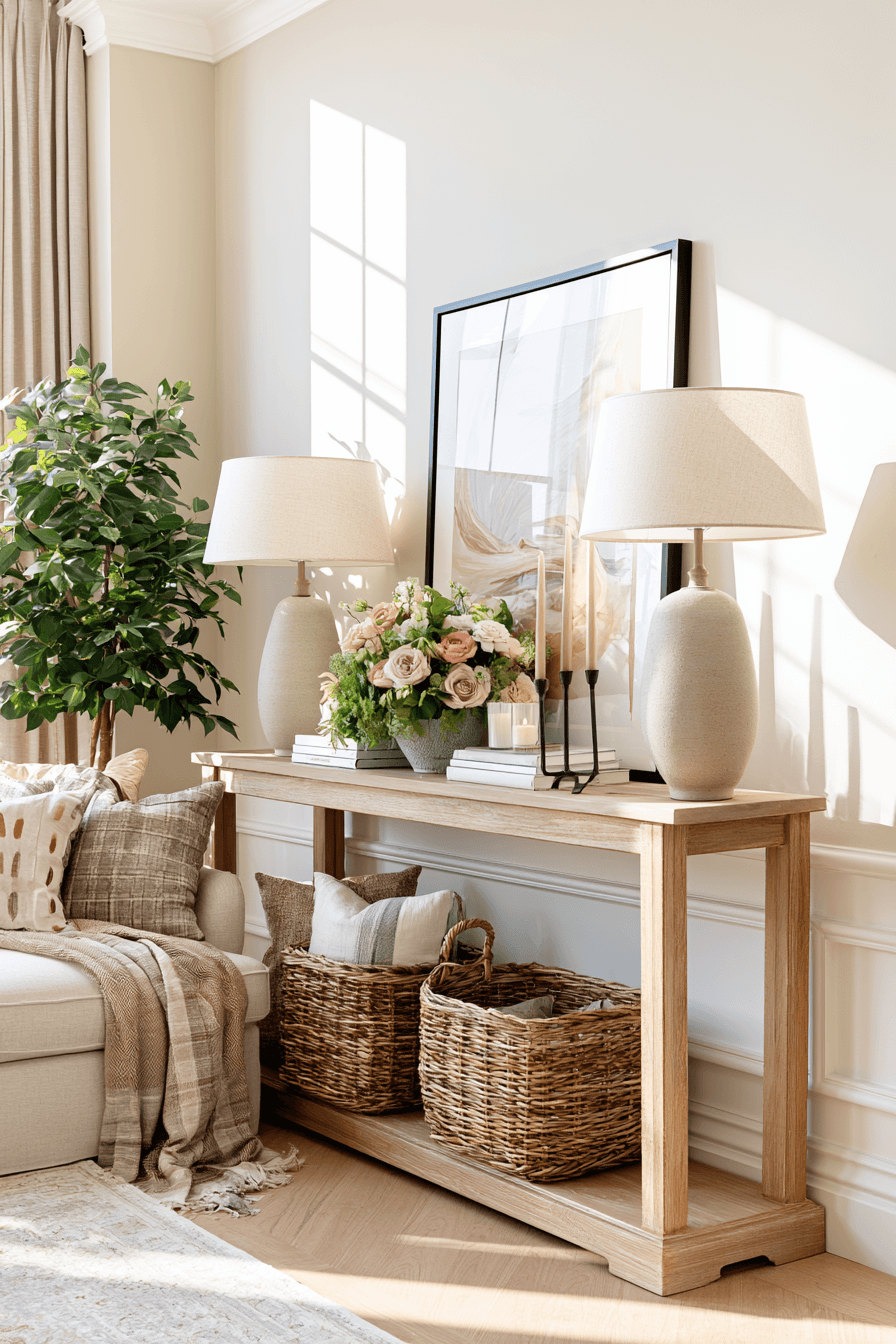 27 Cozy Console Table Decorating Behind Couch Looks