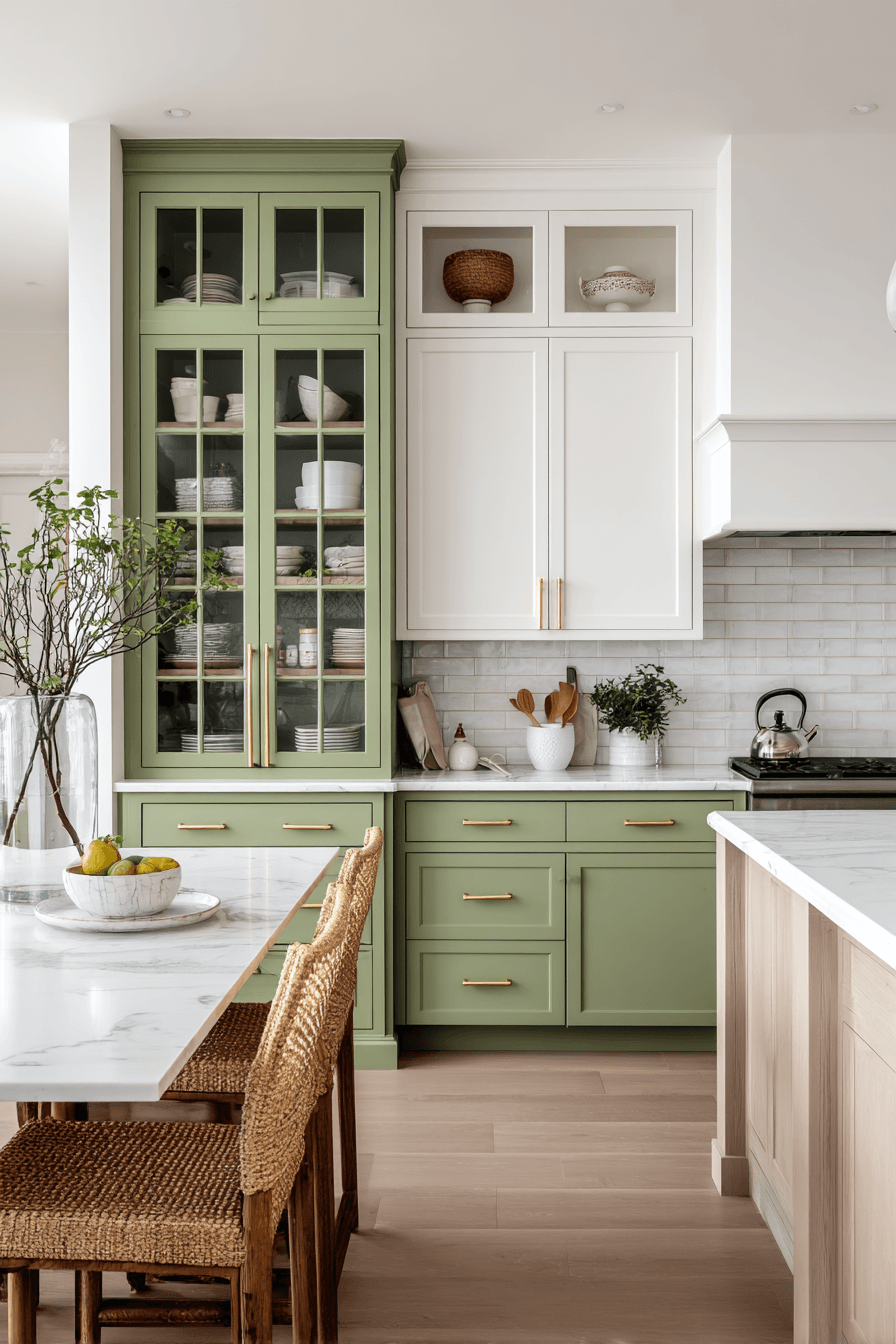 27 Warm Evergreen Fog Kitchen Cabinets