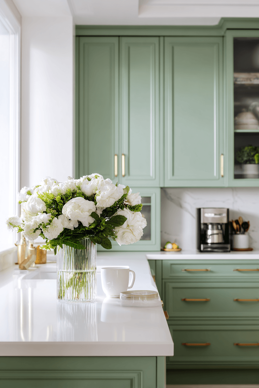 27 Warm Evergreen Fog Kitchen Cabinets